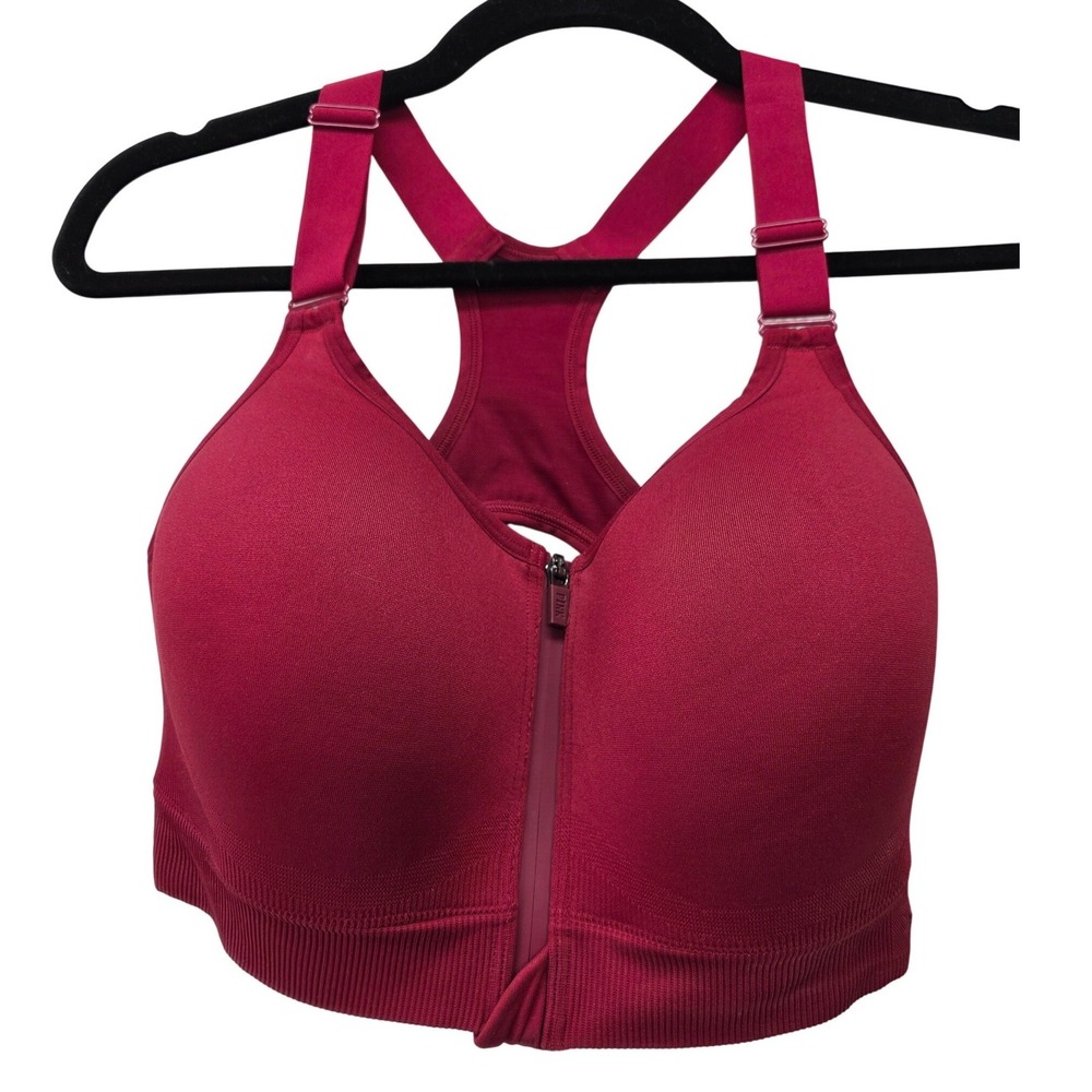 Victoria's Secret PINK Ultimate Front Zip Sports Bra S-DD Dark Pink Racerback